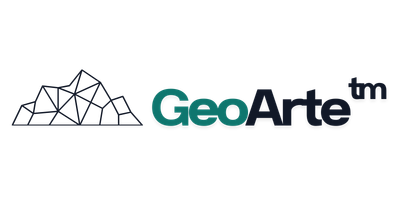 Logo of GeoArte with geometric design on a white background. We craft wooden world maps.
